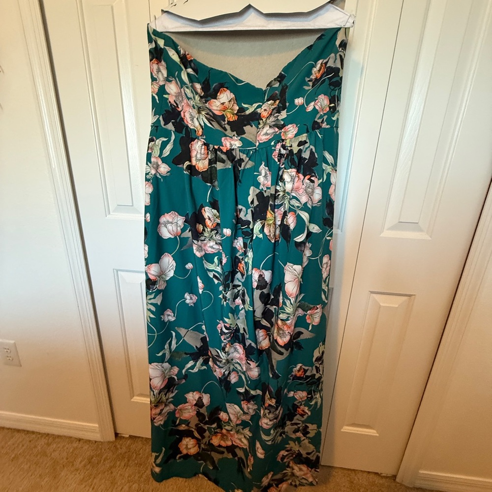 City Chic Teal Floral Strapless Dress - Picture 6 of 7